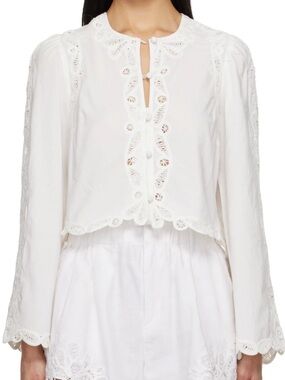 Sea New York White Eyelet Lace-Trim Blouse